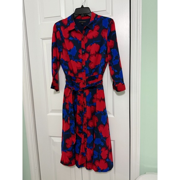 Banana Republic Dress Womens Size 8 PETITE Red Blue Flowers Long Sleeve 8P - Picture 5 of 13